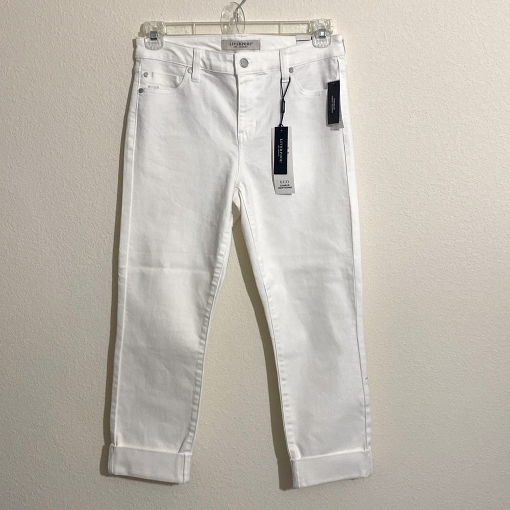 LIVERPOOL Charlie Crop Skinny Cuffed White Jean Pants Women's Size 6/28 - Picture 3 of 11